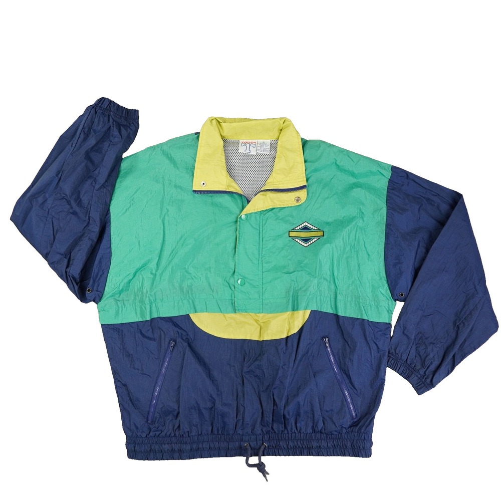 Todd 1 Vintage Colorblock Windbreaker Track Jacket Men's XL Blue Green Pullover